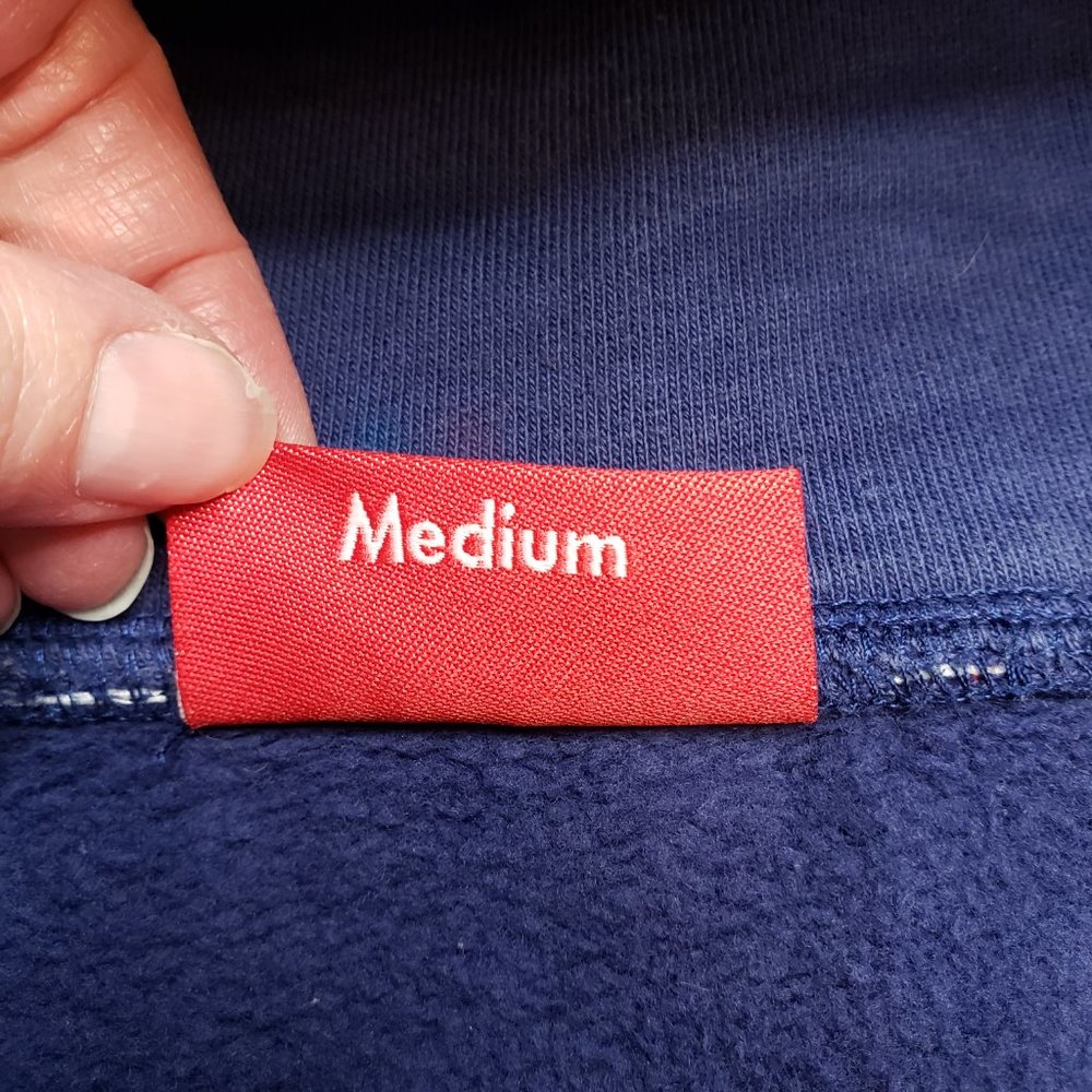 Supreme Globe Zip Up Hooded Sweatshirt Navy Blue Men’s Size Medium Embroidered - Picture 8 of 13